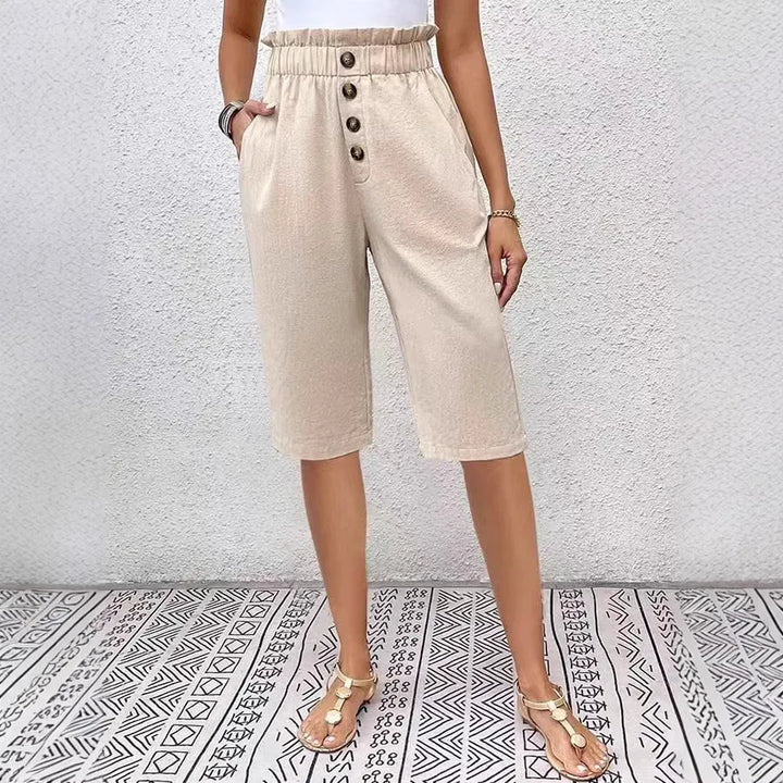 Éloane - Bermuda Boutonné Lin-Coton